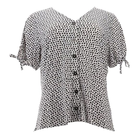 Susan Graver Printed Liquid Knit Button Peplum Top - Picture 4 of 7